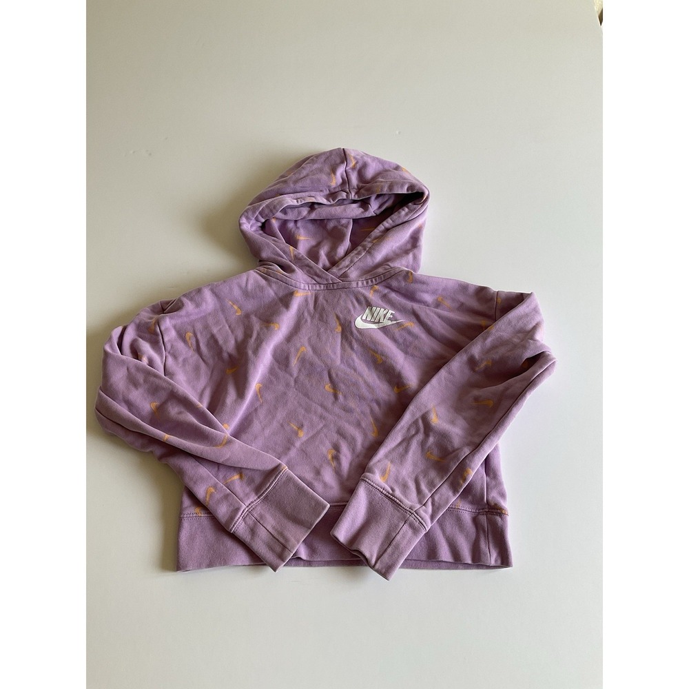 Nike Girls Crop Hoodie Purple Orange Large Standard Fit - Picture 2 of 11